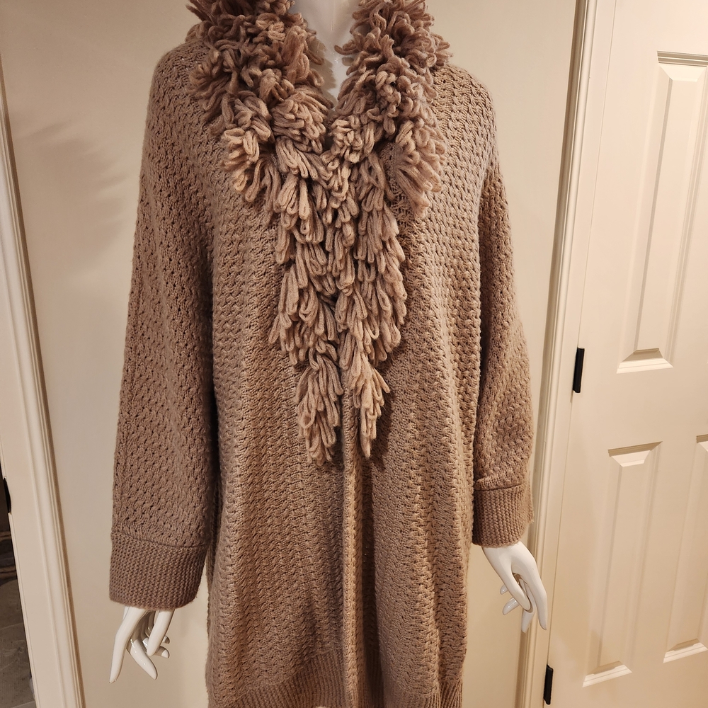 Chico's Tan Cocoon Cardigan Duster Sweater Loopy Collar